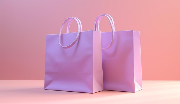 Maqueta de un par de bolsas de compras colocadas sobre un fondo rosa