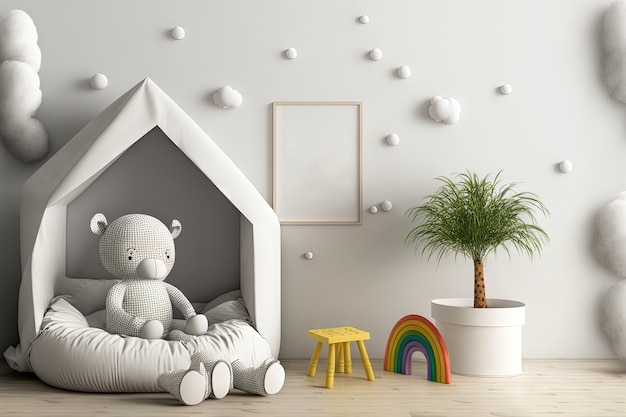 Maqueta de una pared en una habitación para niños con un fondo blanco