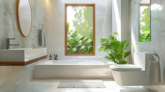 maqueta de pintura rectangular dentro del baño marco muy grande plantas interiores inodoro