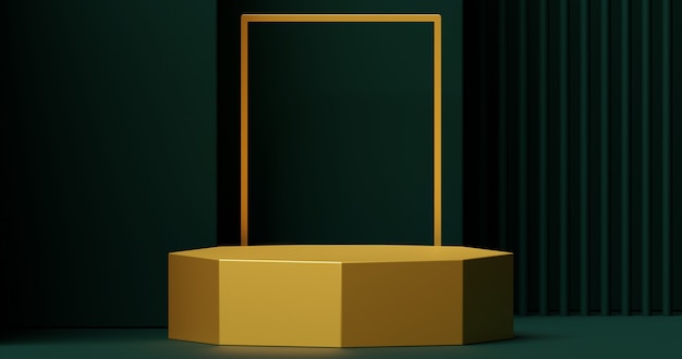 Maqueta de podio dorado para presentación de producto.