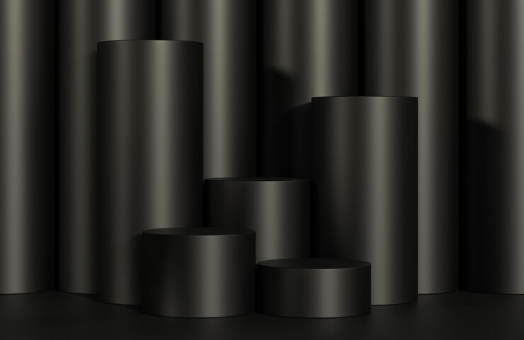 Maqueta de podio negro para podio de presentación de productos con fondo de cilindro negro modelo 3d e ilustración