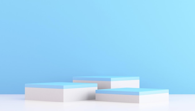 Maqueta de podio de producto azul y blanco 3d con renderizado 3d de fondo abstracto mínimo