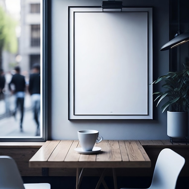 Maqueta de póster en blanco en una cafetería foto de archivo