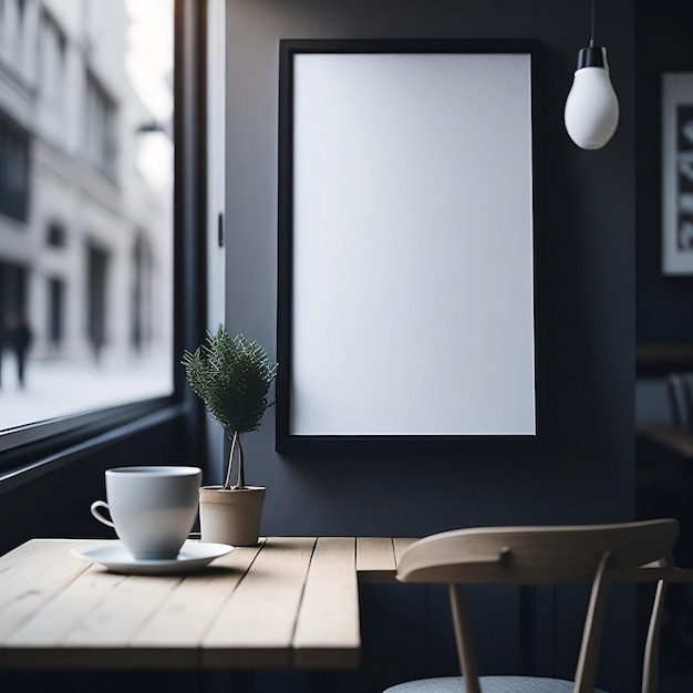 Maqueta de póster en blanco en una cafetería foto de archivo