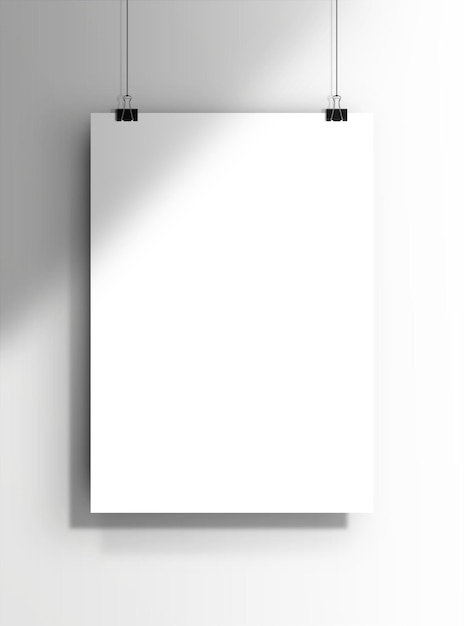 Maqueta de póster colgada en la pared blanca