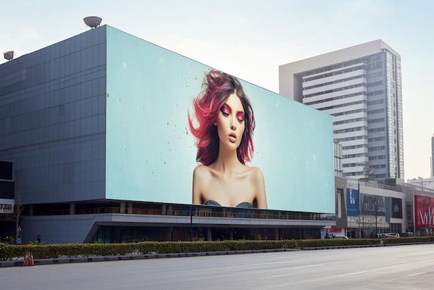 Maqueta de publicidad en vallas publicitarias grandes en el exterior de un edificio moderno