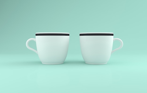 Maqueta realista de dos tazas renderizada en 3D