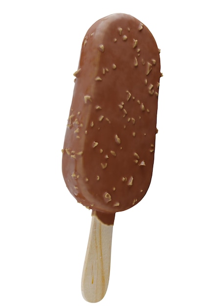 Maqueta de render 3d de helado cubierto de chocolate individual