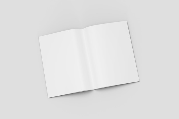 Maqueta de revista blanca en álbum de mesa de hormigón o representación 3d de folleto