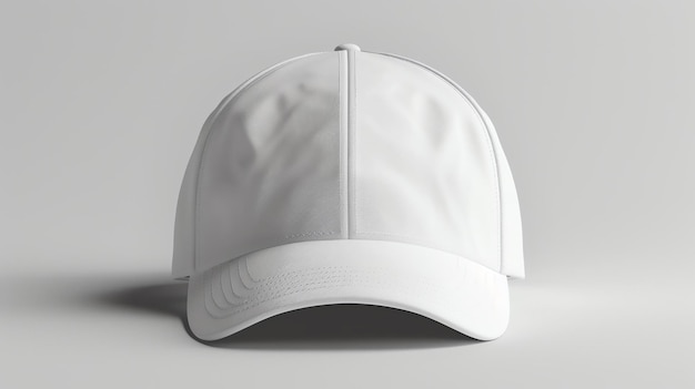 Foto una maqueta simple y limpia de gorra de béisbol la gorra es blanca y tiene un borde curvo está sentada sobre un fondo blanco sólido