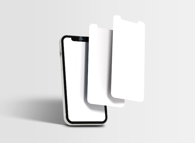 Maqueta de smartphone moderno negro Tecnología de teléfono inteligente móvil Foto de estudio de pantalla en blanco frontal aislado sobre fondo blanco con trazados de recorte para teléfono y pantalla