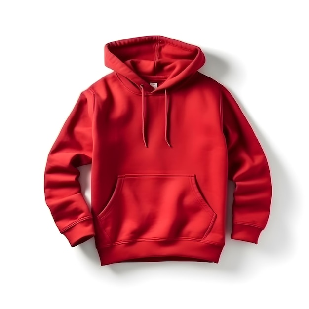 Maqueta de sudadera con capucha roja sobre fondo blanco ai generativo