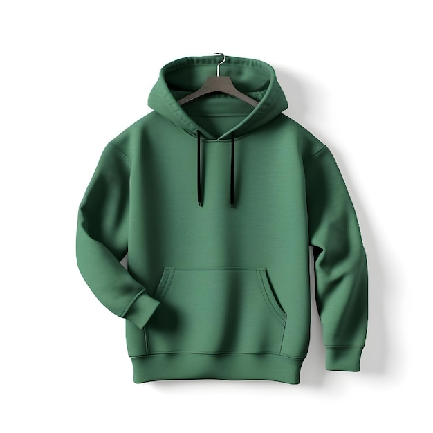 Maqueta de sudadera con capucha verde sobre fondo blanco ai generativo