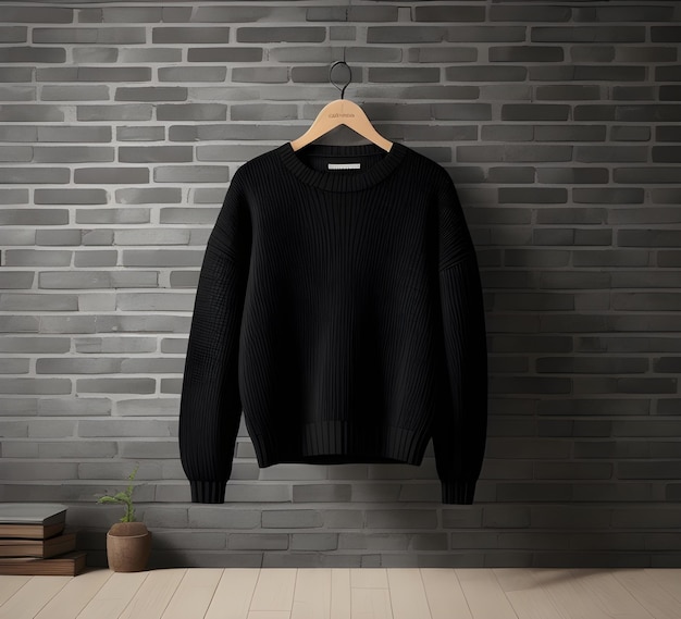 Maqueta de suéter negro con fondo de ladrillo ai generar