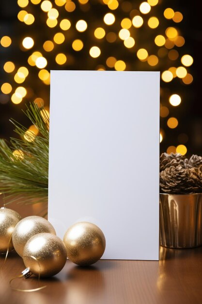 Foto maqueta de tarjeta de felicitación blanca en blanco hermoso fondo decorado para navidad