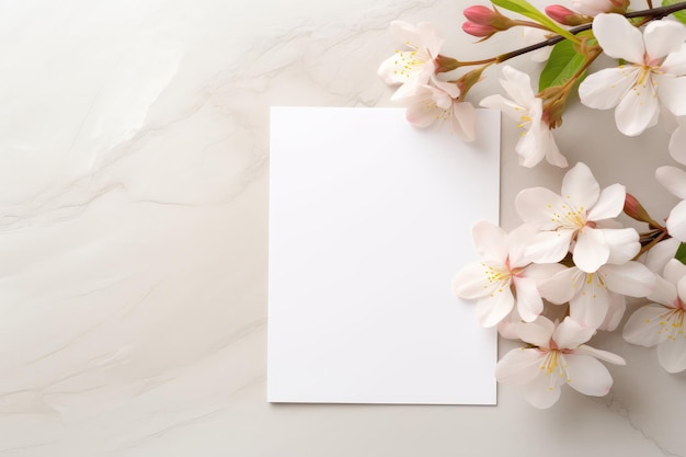 Maqueta de tarjeta de felicitación en blanco con arreglo floral