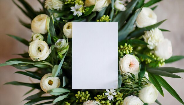 Maqueta de tarjeta de invitación adornada con flores naturales que ofrece una plantilla minimalista para varias occas