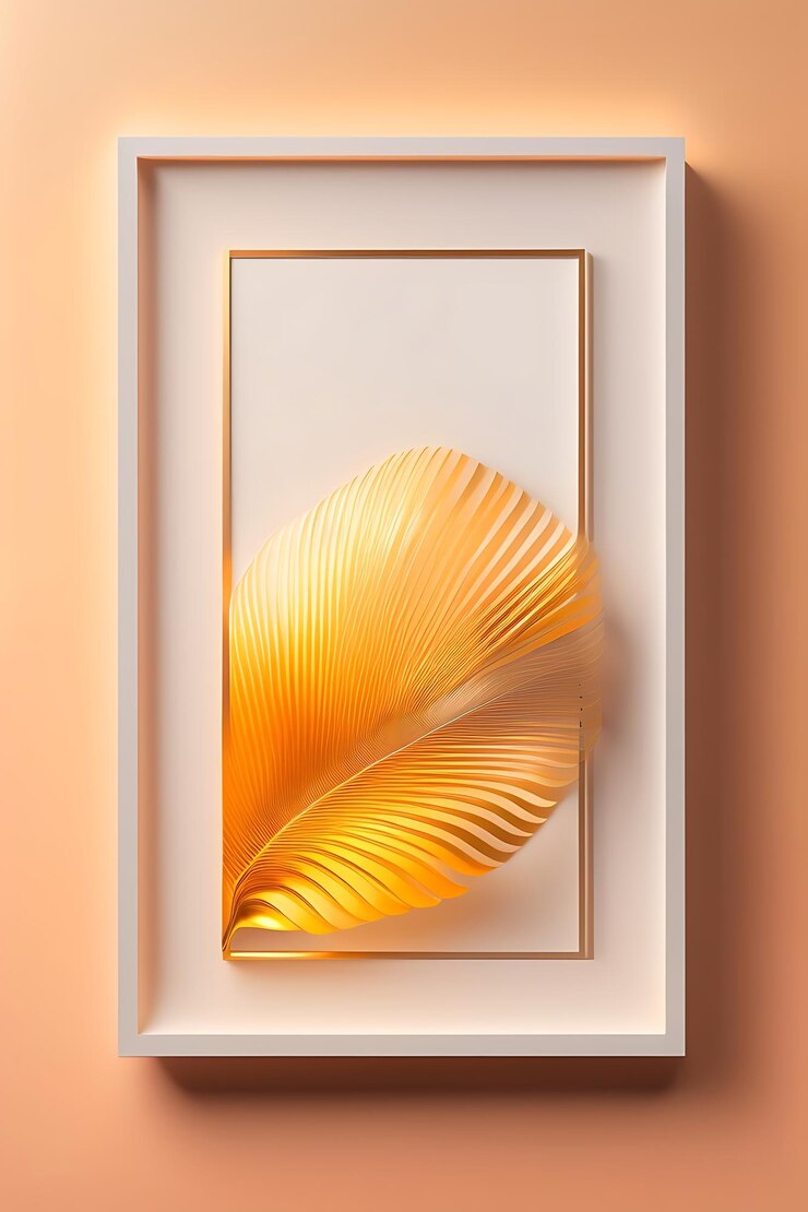 Foto maqueta de tarjeta de invitación con hojas de palma doradas en marco blanco sobre fondo beige pastel