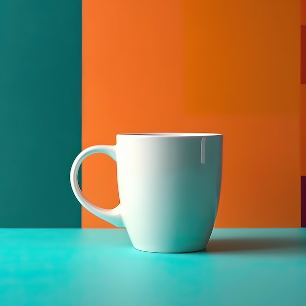 Una maqueta de taza blanca aislada en un fondo colorido