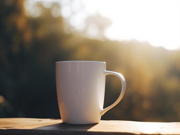 Maqueta de una taza blanca en el fondo de la naturaleza