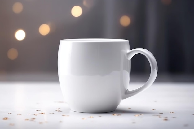 Maqueta de taza de café en blanco blanco para presentación de diseño plata festiva