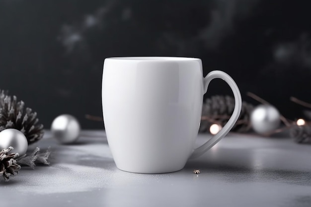 Maqueta de taza de café en blanco blanco para presentación de diseño plata festiva