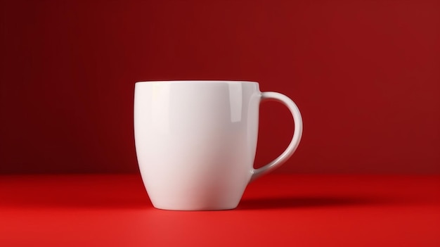 Maqueta de taza de café con leche sobre un ai generativo de fondo rojo