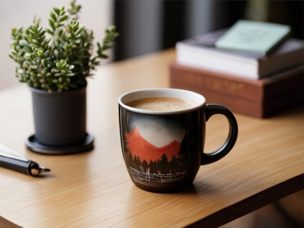 Maqueta de taza de café en una mesa