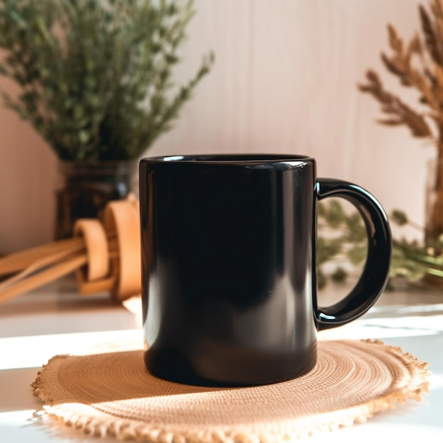 Maqueta de taza de café negro maqueta de taza Taza de café negra con espacio para texto o logotipo Taza negra lisa