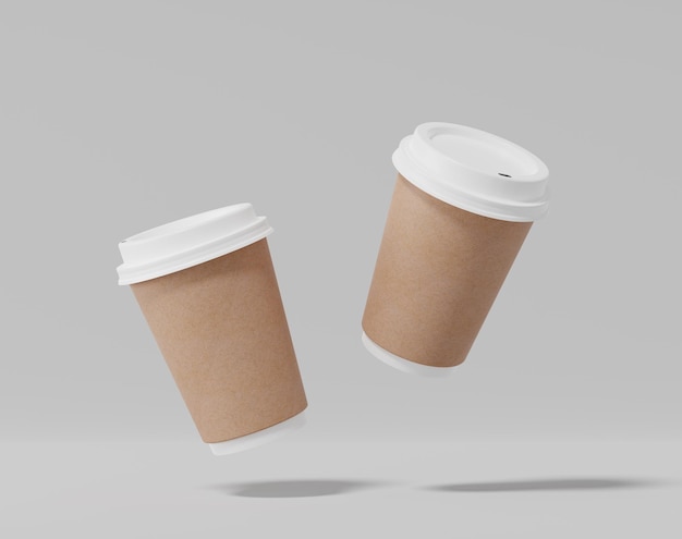 Maqueta de taza de café de papel kraft con tapa Paquete redondo realista