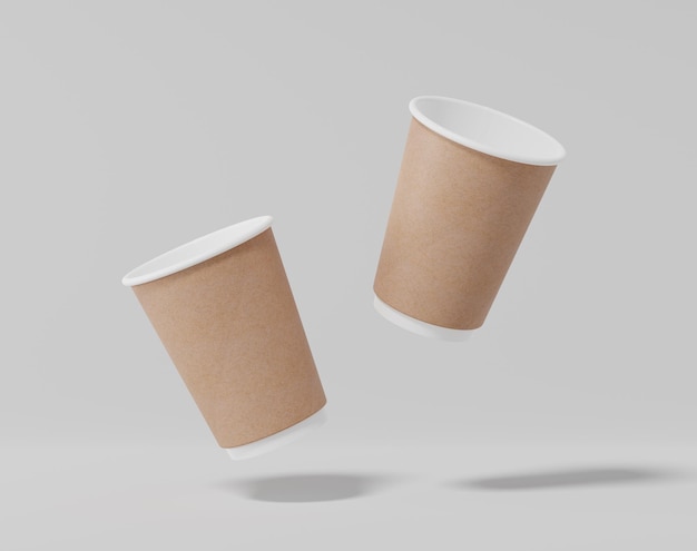 Maqueta de taza de café de papel kraft con tapa Paquete redondo realista