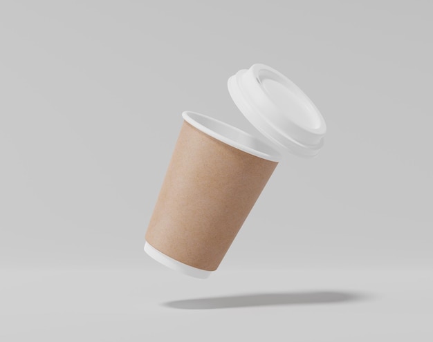 Maqueta de taza de café de papel kraft con tapa Paquete redondo realista