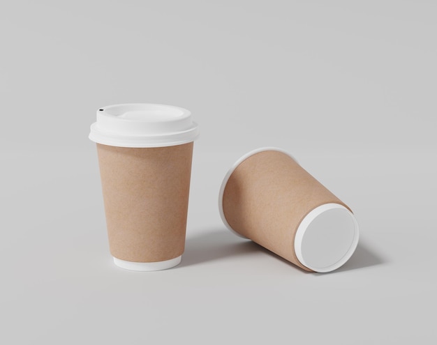 Maqueta de taza de café de papel kraft con tapa Paquete redondo realista