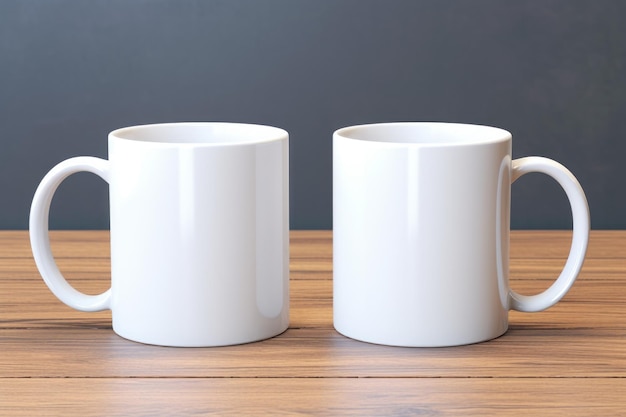 Maqueta de tazas blancas sobre mesa de madera Foto en blanco Generar Ai