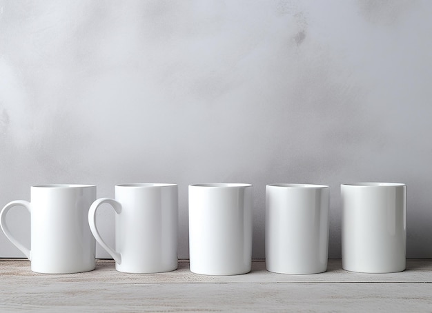 Foto maqueta de tazas de café vacías blancas de varios tamaños en un whi vacío