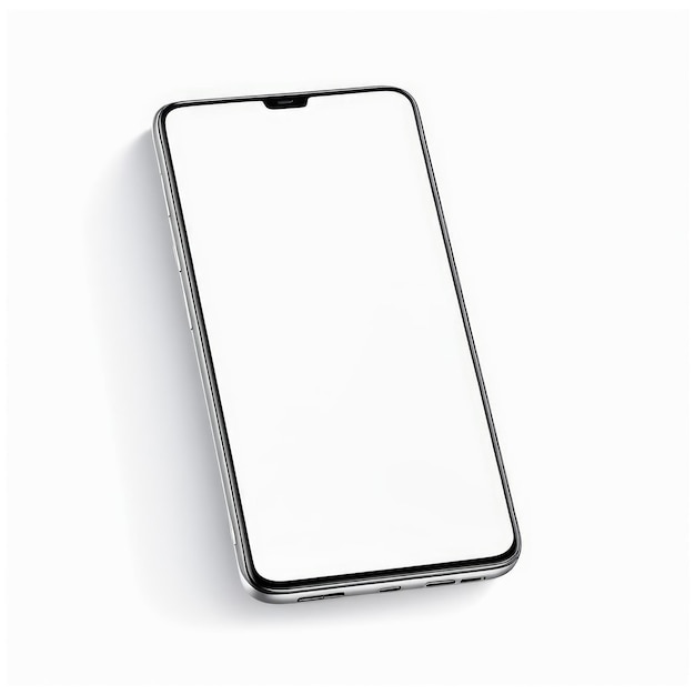 Maqueta de teléfono inteligente de pantalla blanca aislada sobre un fondo blanco