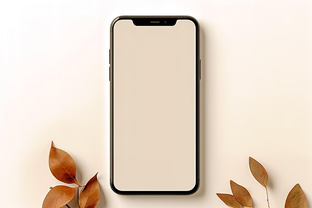 Foto maqueta de teléfono vacío de otoño con fondo blanco transparente