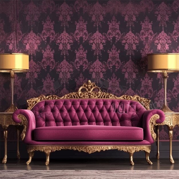 Maqueta de textura de muebles de pared, interior moderno de lujo, elegante, rosa oscuro, vintage y dorado