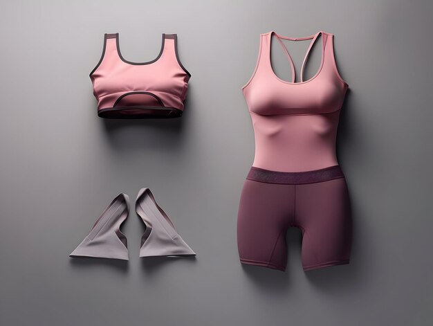 Foto maqueta de traje de fitness para mujeres 3d maquita de traje de fitnes para mujeres maqueta de traje de gimnasia y deporte