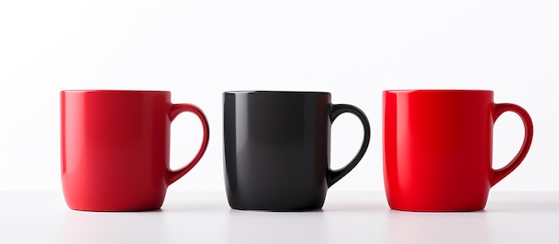 Maqueta De Tres Tazas De Café De Colores Sobre Un Fondo Blanco En La S