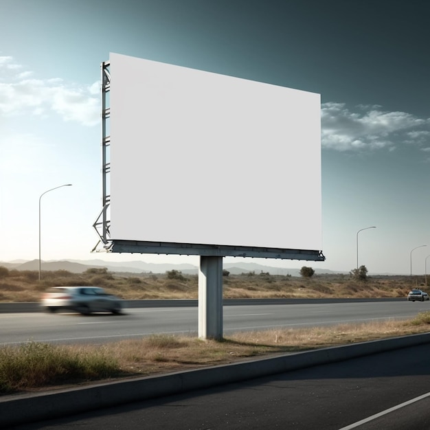 Maqueta de valla publicitaria en blanco colocada junto a una obra de arte generada por Ai de una autopista concurrida