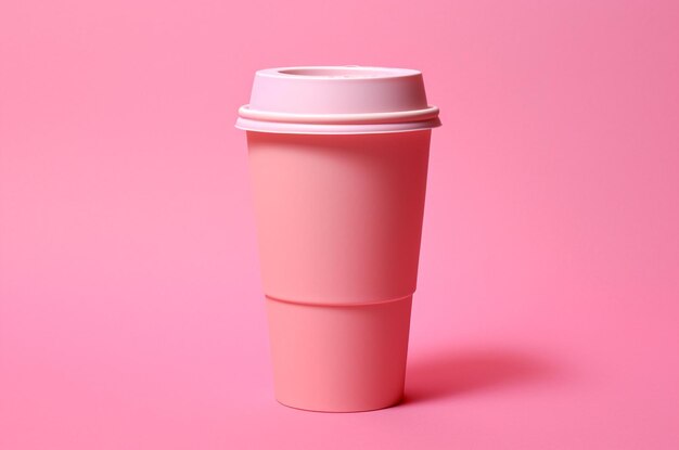 Maqueta de un vaso de café togo rosado con una tapa blanca Ecología de reciclaje Barbicore