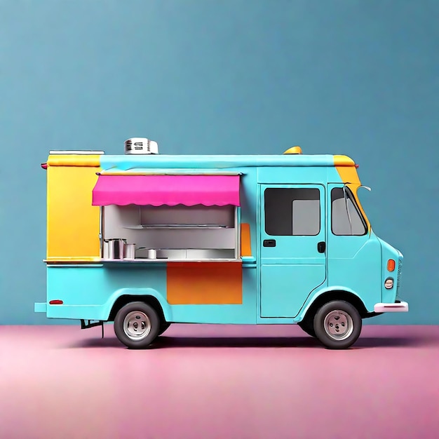 Maqueta de vehículo de camión de comida en representación 3D para el diseño de identidad de marca corporativa generado por IA
