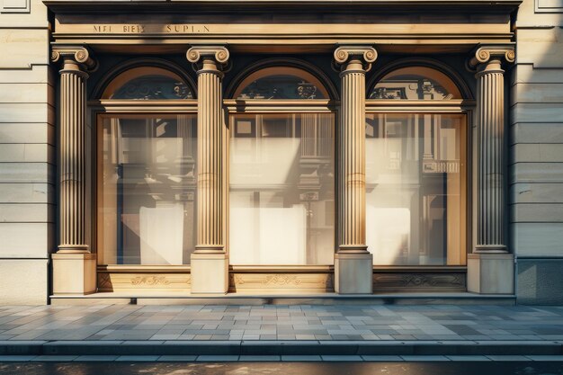 Maqueta de una ventana en blanco de una gran tienda en el edificio clásico