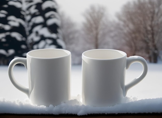 Maquetas de taza de pareja blanca en blanco con fondo natural