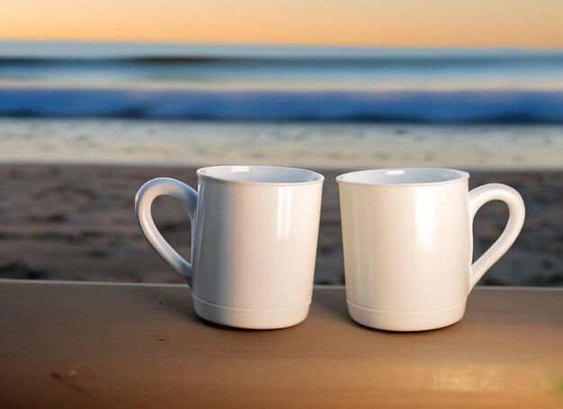 Maquetas de tazas de pareja blanca en blanco con fondo natural