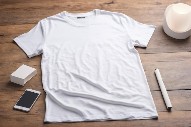 maquete de camiseta blanca con espacio de copia en un fondo simple