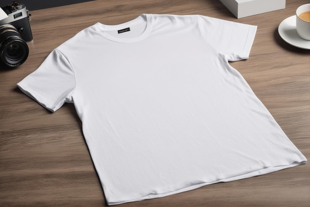 maquete de camiseta blanca con espacio de copia en un fondo simple