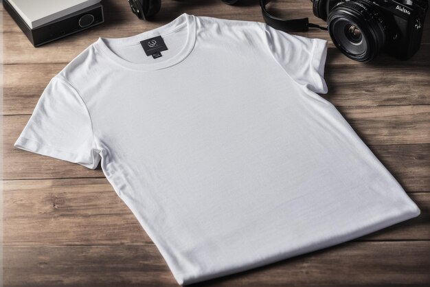 maquete de camiseta blanca con espacio de copia en un fondo simple