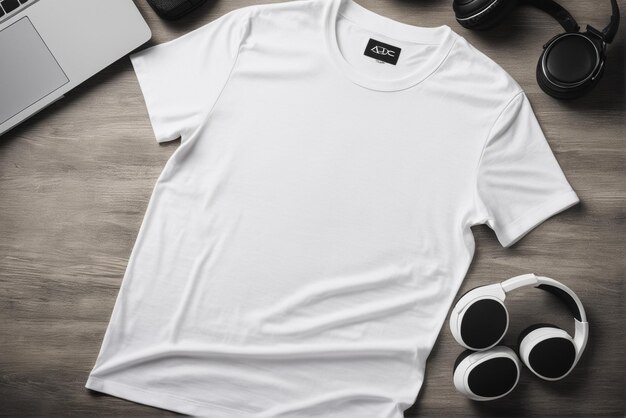 maquete de camiseta blanca con espacio de copia en un fondo simple